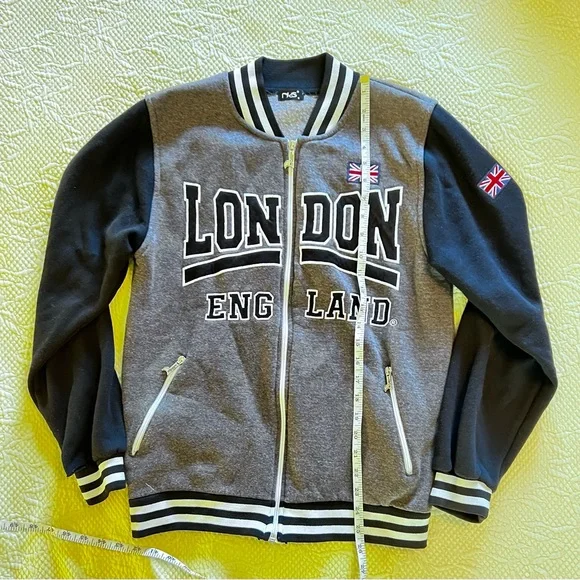 NOS London England Varsity Jacket Black & Gray Size M
